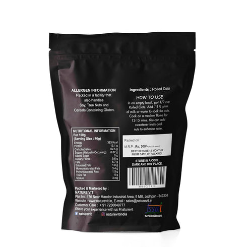 NatureVit Rolled Oats | Gluten-Free| High-Fiber| Protein-Rich Wholegrain Breakfast