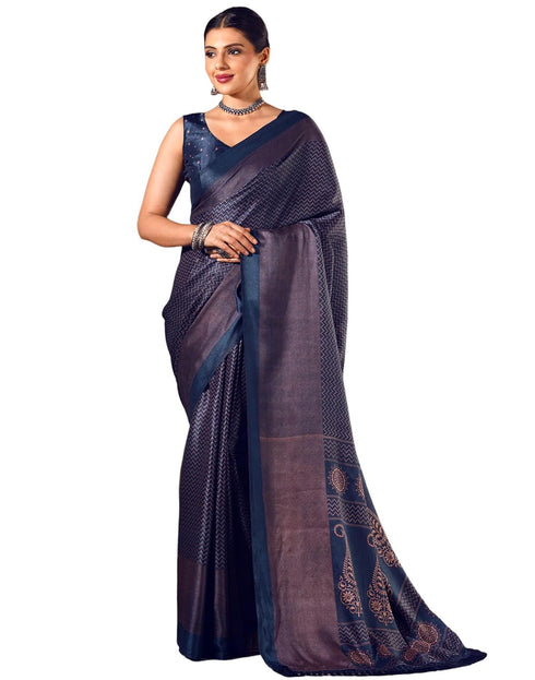 Vasthrlay Womens Printed Unstitched Brown Saree