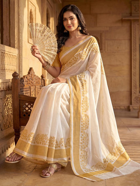 Vasthrlay Printed Lemon Yellow1 Yellow Saree