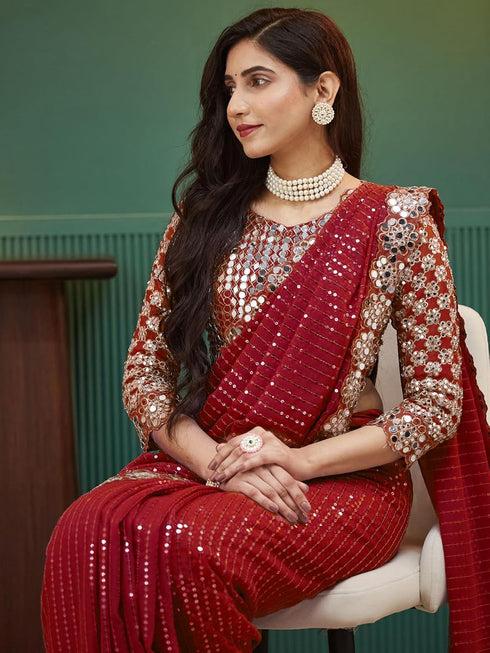 Vasthrlay Georgette Embrodered Mauve Saree