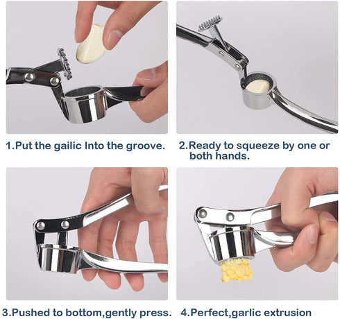 Garlic Crusher Presser Garlic Press Multi-Function Manual Portable Garlic Crusher Curved Garlic Ginger Mincer Stainless Steel Garlic Presser Grinding Slicer Squeeze Press Garlic