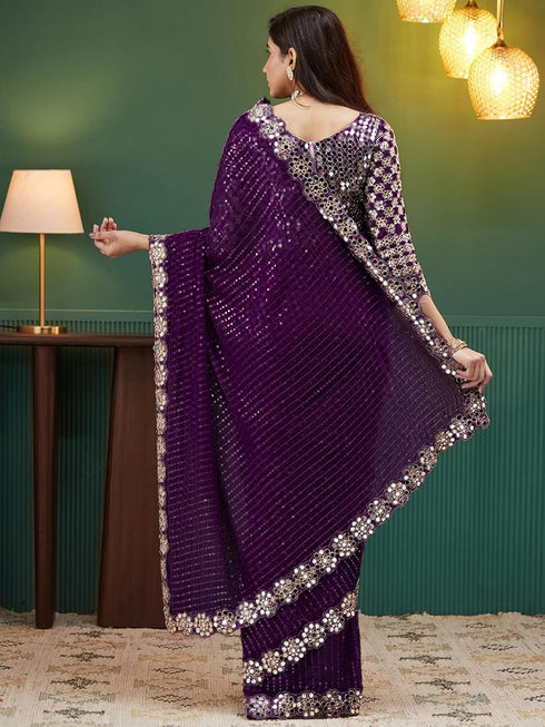 Vasthrlay Georgette Embrodered Mauve Saree