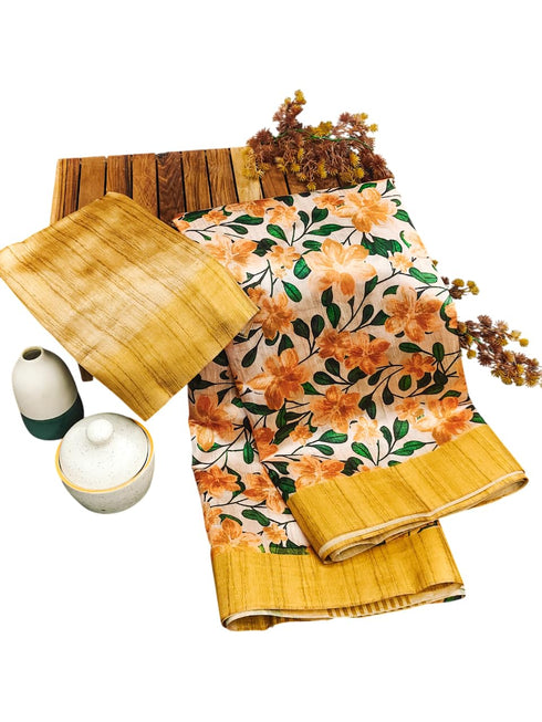 Vasthrlay Tussar Printed Contrast