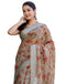 Vasthrlay Womens Printed Dark Beige Saree With Unstitched Blouse Piece