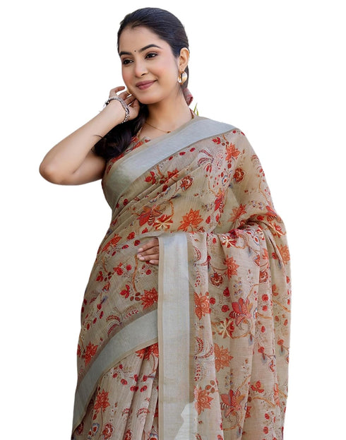 Vasthrlay Womens Printed Unstitched Cream Saree