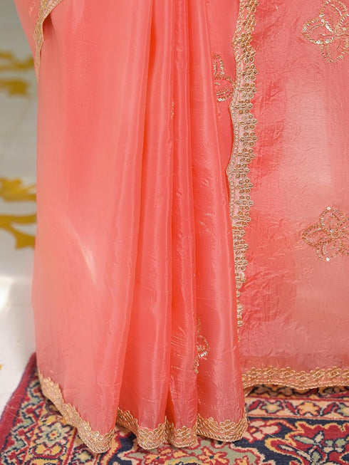 Vasthrlay Georgette Embroidery Rama Saree