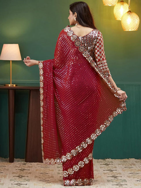 Vasthrlay Georgette Embrodered Mauve Saree