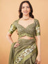 Vasthrlay Taupe Textured Polyester Saree With Kalamkari Floral Panel| Zari Border And Unstitched Blouse Piece
