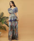 Vasthrlay Slate Blue Abstract Print Polyester Saree With Zari Border And Unstitched Blouse Piece