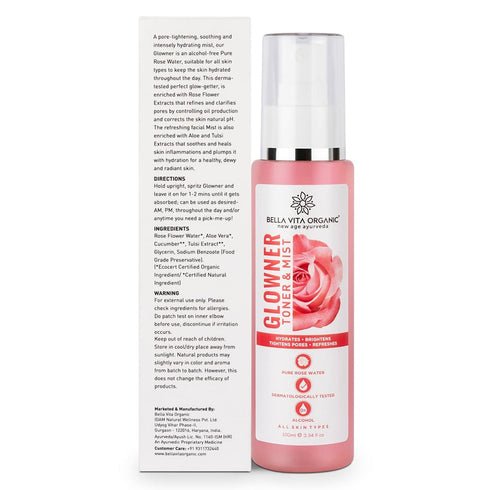 Bella Vita Organic New Age Ayurveda Glowner Rose Water Face Toner & Mist