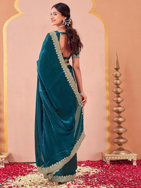 Vasthrlay Sequins Embroidery Unstitched Purple Saree