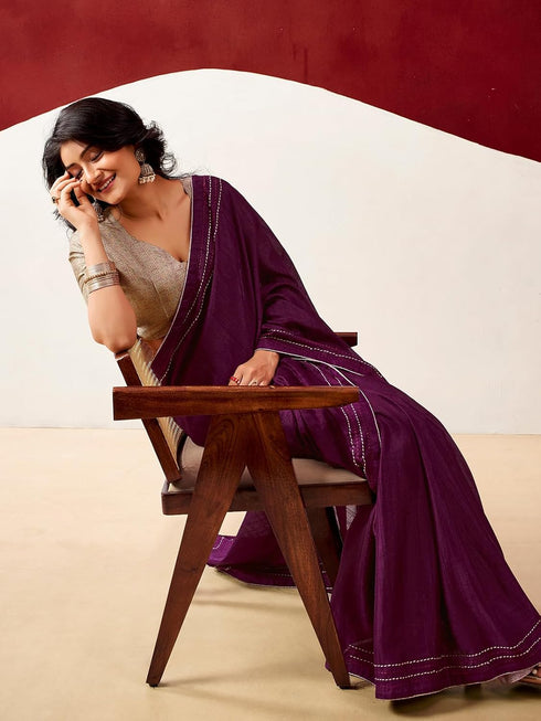 Vasthrlay Embroidery Peach Saree