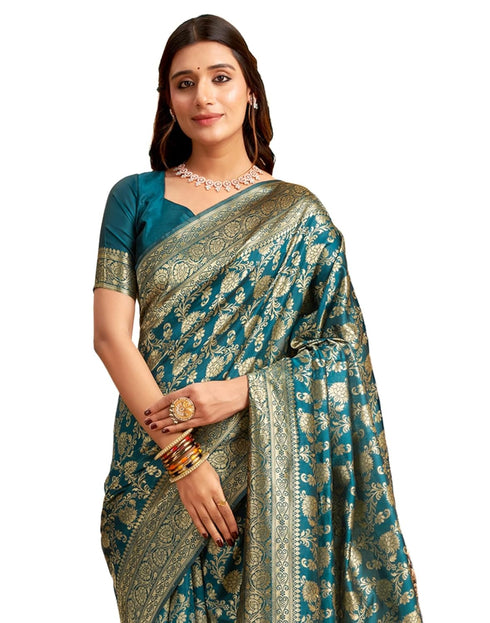 Vasthrlay Womens Banarasi Unstitched Olive Green Saree