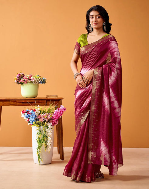 Vasthrlay Weaving Printed Unstitched Maroon Saree
