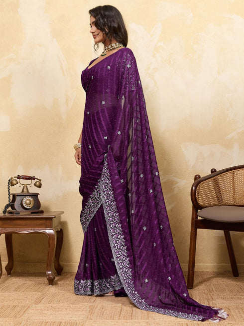 Vasthrlay Chiffon Striped Unstitched Sum Ethnic Wear