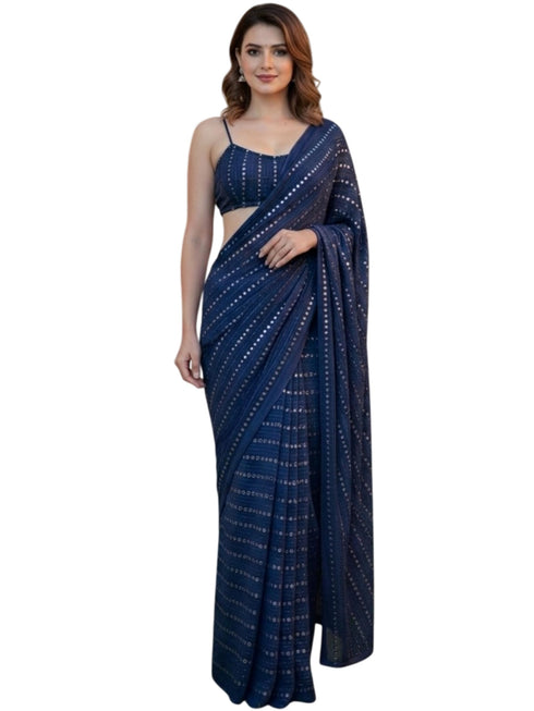 Vasthrlay Yellow Georgette Unstitched Saree