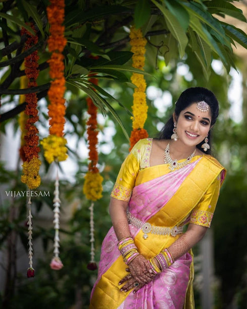 Vasthrlay Yellow Banarasi Woven Saree