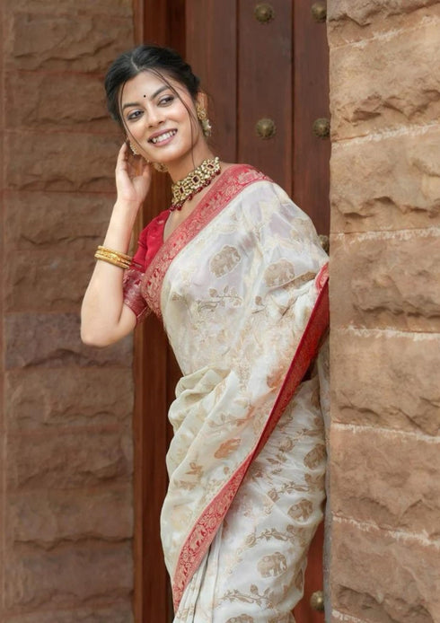 Vasthrlay Banarasi Elephant Unstitched Saree