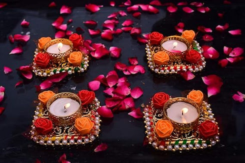 AC ANAND CRAFTS Unique Design Metallic Diya Tea Light Candle Holder for Home Office Decoration