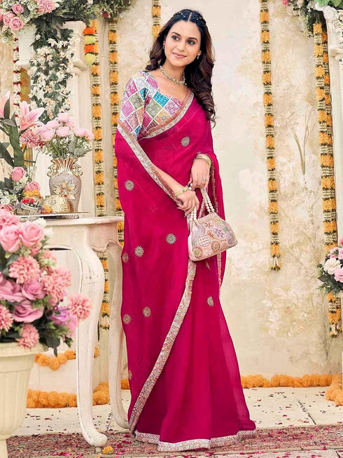 Vasthrlay Georgette Sequins Rani Saree