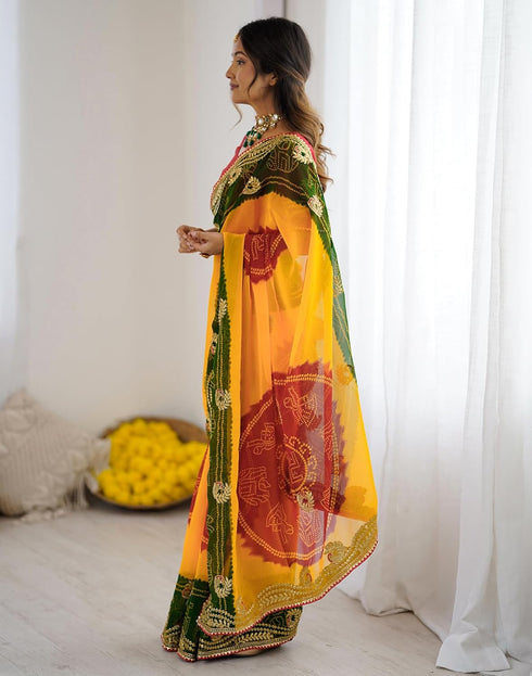Vasthrlay Georgette Bandhani Unstitched Maroon Saree