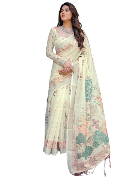 Vasthrlay Womens Printed Unstitched Light Green Saree