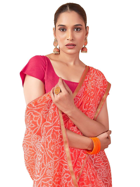 Vasthrlay Chiffon Bandhani Unstitched Peach Saree