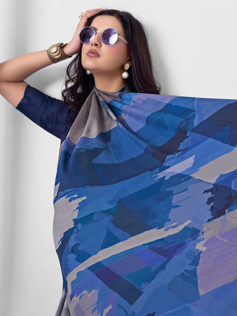 Vasthrlay Abstract Printed Unstitched Multicolor Saree