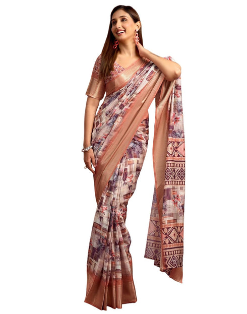 Vasthrlay Printed Jacquard Unstitched Rama Green Saree