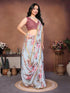 Vasthrlay Powder Blue Digital Print Linen Ready To Wear Saree