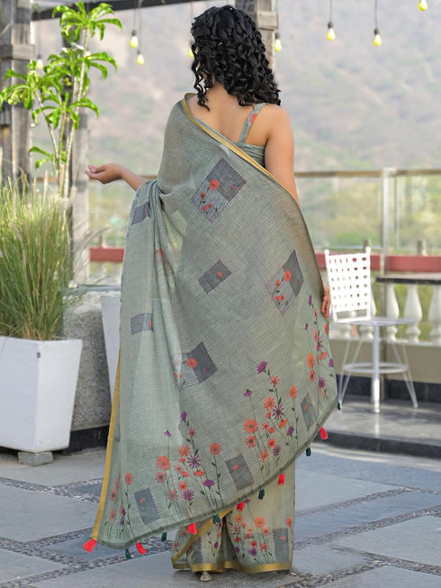 Vasthrlay Womens Printed Unstitched Light Green Saree