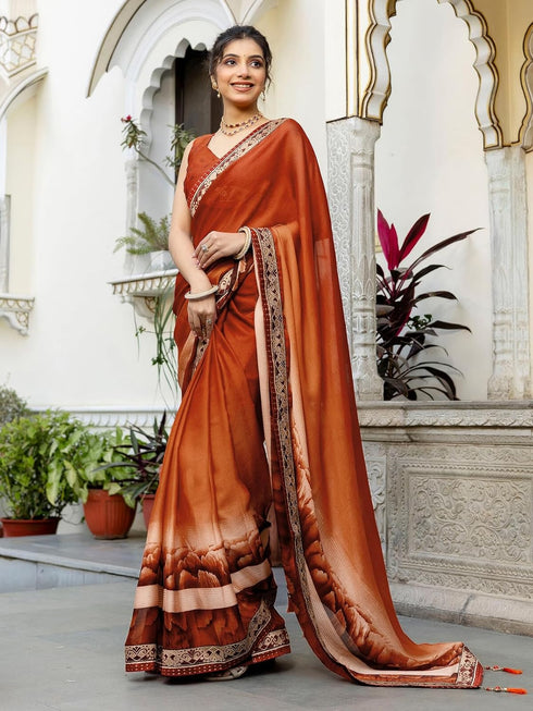 Vasthrlay Chiffon Printed Dark Saree