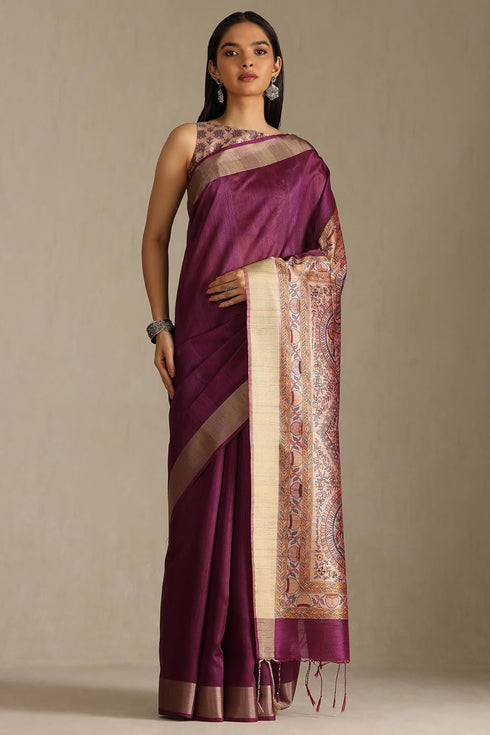 Vasthrlay Tussar Solid Saree