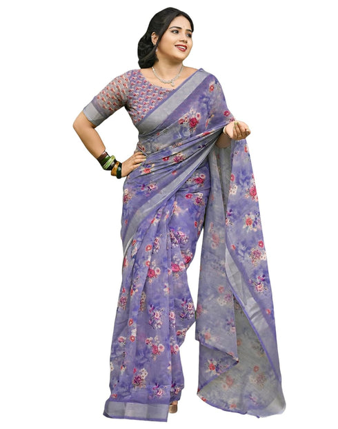 Vasthrlay Chanderi Printed Unstitched Blue Saree