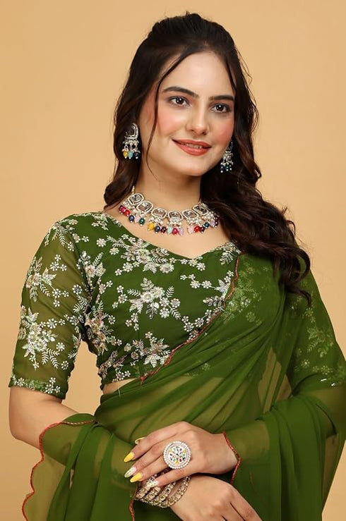 Designer Georgette Saree with Embroidered Blouse Piece
