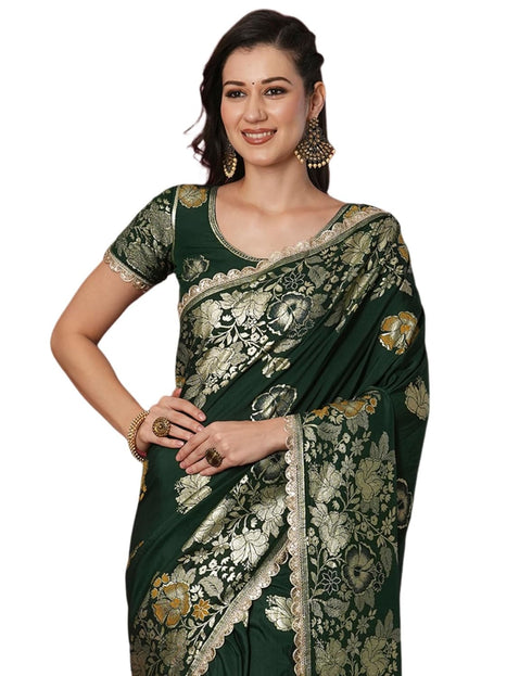 Vasthrlay Kanjivaram Banarasi Unstitched Red Saree