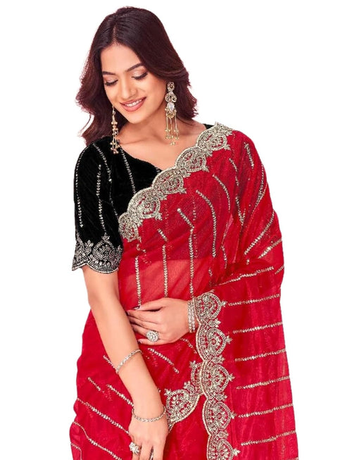 Vasthrlay Shimmer Embroidery Olive Saree