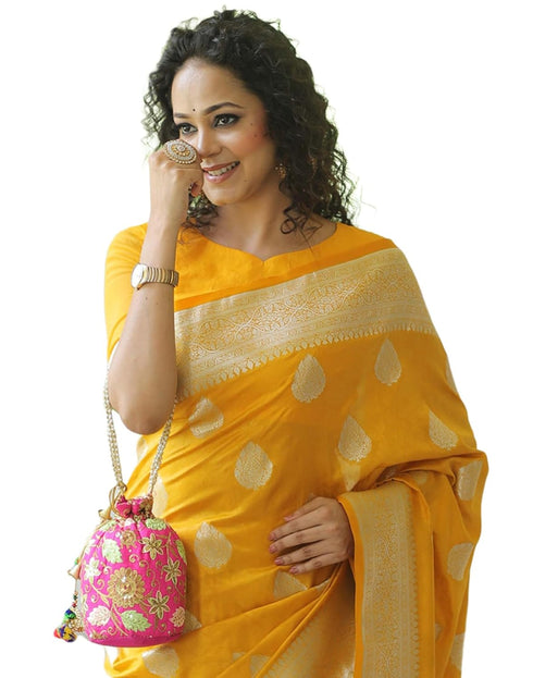 Vasthrlay Kanjivaram Banarasi Wedding Orange Saree