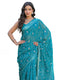 Vasthrlay Womens Printed Teal Blue Saree With Unstitched Blouse Piece