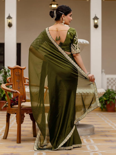 Vasthrlay Sequins Embroidery Black Saree
