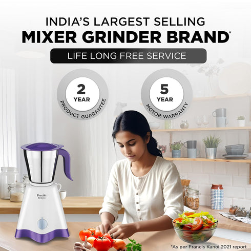 Preethi Crown MG-205 500-Watt Mixer Grinder, White/Purple