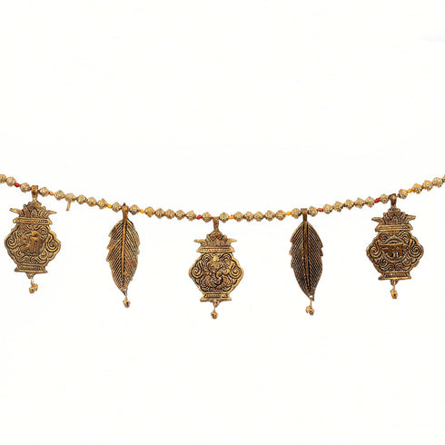 Ascension Traditional Metal Golden Designer Shree Ganesha Namah Kalash Leaf Toran (Design 2)