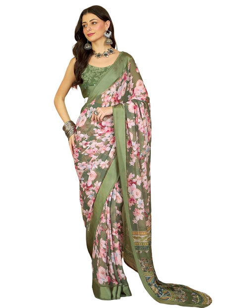 Vasthrlay Womens Printed Unstitched White Saree