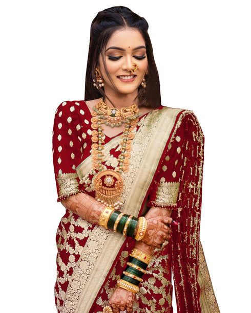 Vsathrlay Saree Kanjivaram Silk Pari Maroon