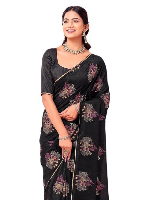 Vasthrlay Vichitra Printed Unstitched Maroon Saree