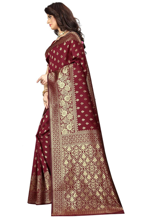 Vasthrlay Women's Maroon Kanchipuram Saree