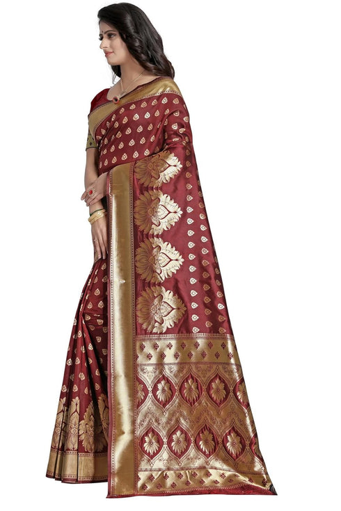 Vasthrlay Women's Maroon Kanchipuram Saree