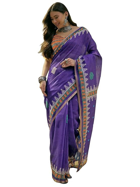 Vasthrlay Shimmer Printed Navy Navy Blue Saree