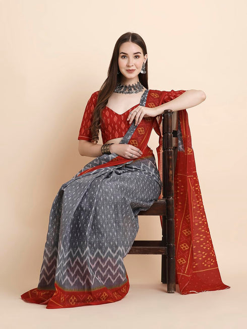 Vasthrlay Cotton Printed Mulmul Blue Saree
