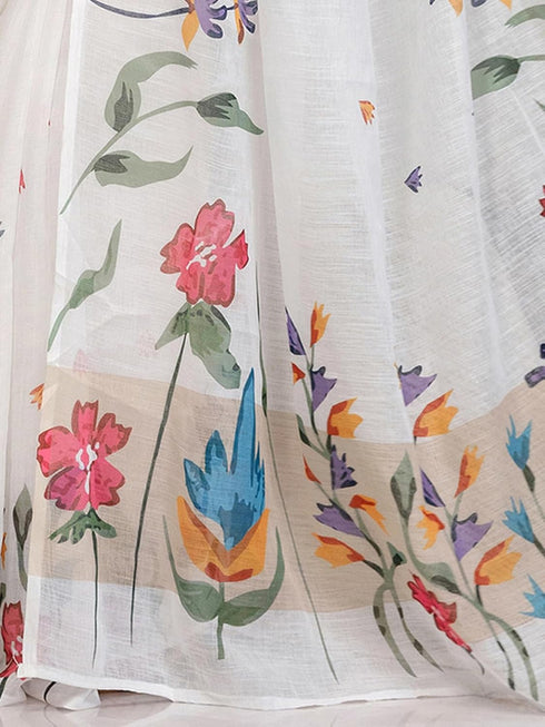 Vasthrlay Printed White1 White Saree